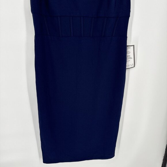Betsy & Adam Plus Size 14W Navy Blue Scuba Crepe Corset Midi Cocktail Dress - Picture 6 of 10
